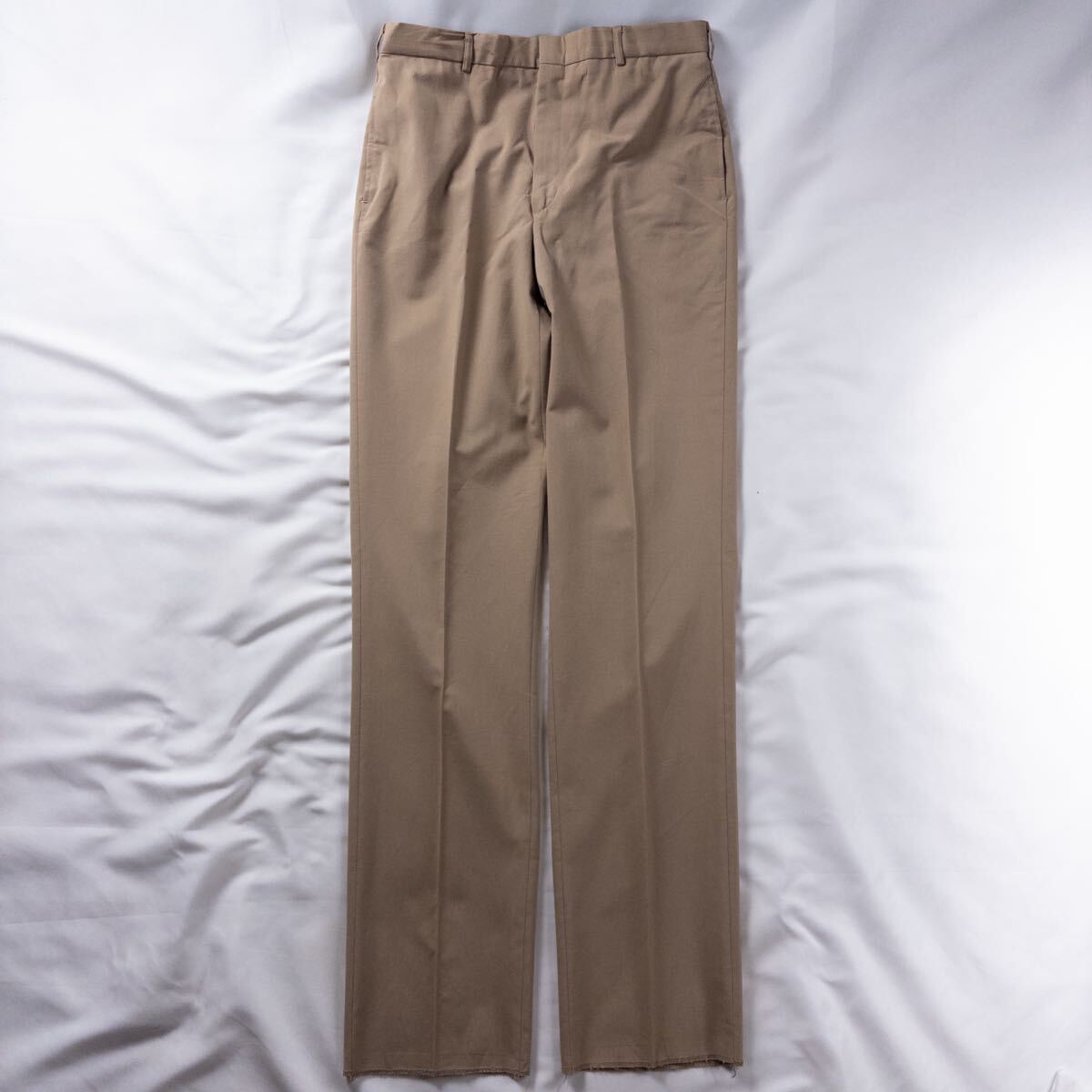 Euro Vintage 90s Flying Cross ポリ ウール ノータック くすみカラー ブラウン オーカー レトロ ワイド ドレス スラックス トラウザーズ拍卖