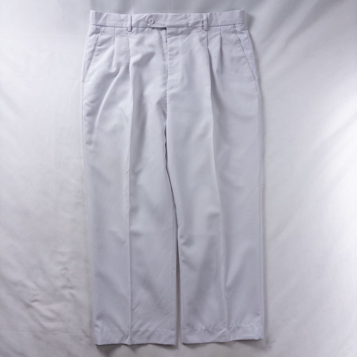 US Vintage 00s VITTORIO ST.ANGELO ポリ ツータック ドレープ レトロ ホワイト 白 ワイド バギー ドレス スラックス トラウザーズ拍卖