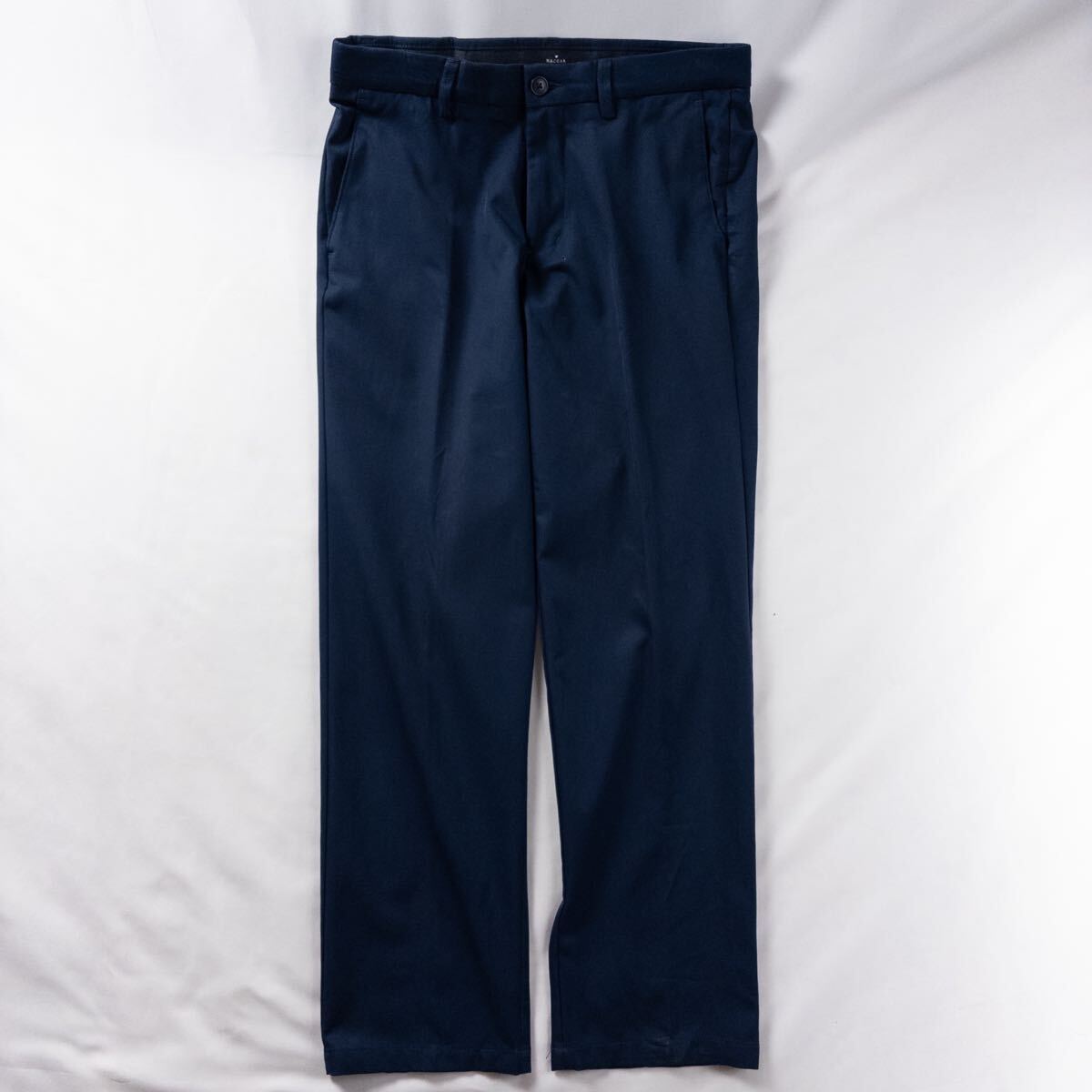 US Vintage 00s HAGGAR ポリ ツイル ノータック 異素材 刺繍 ロゴ とろみ ドレープ ネイビー 紺 ワイド ドレス スラックス トラウザーズ拍卖