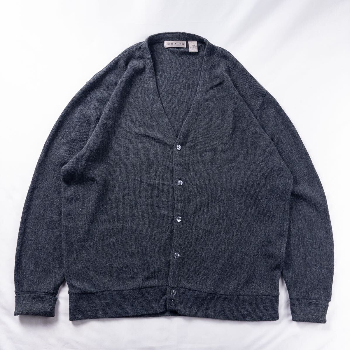 US Vintage アメリカ製 90s CYPRESS LINKS アクリル100% クラシック トラッド 単色 プレーン グレー オーバーサイズ デザインカーディガン拍卖