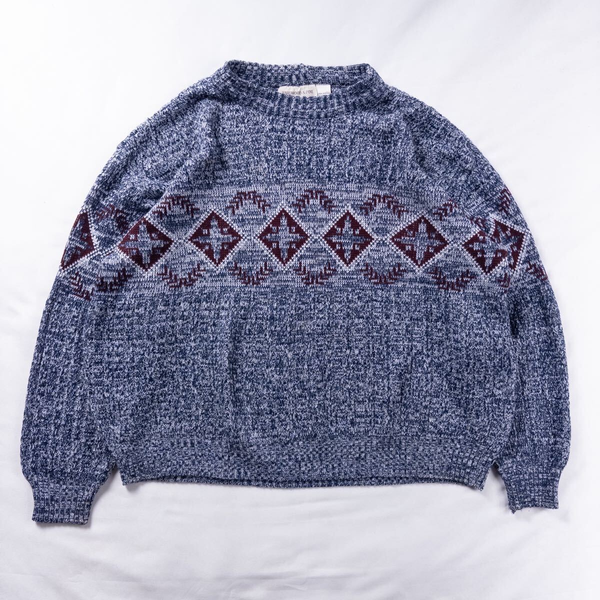 Euro Vintage ハンガリー製 90s HARDWOOD&PINE アクリル アーガイル ダイヤ ノルディック エスニック アート 幾何学 メランジ 総柄ニット拍卖