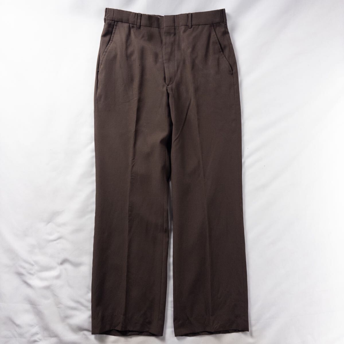 US Vintage 80s Unknown ポリウール ノータック ドレープ レトロ ロケットタロン TALON ブラウン ワイド ドレス スラックス トラウザーズ拍卖