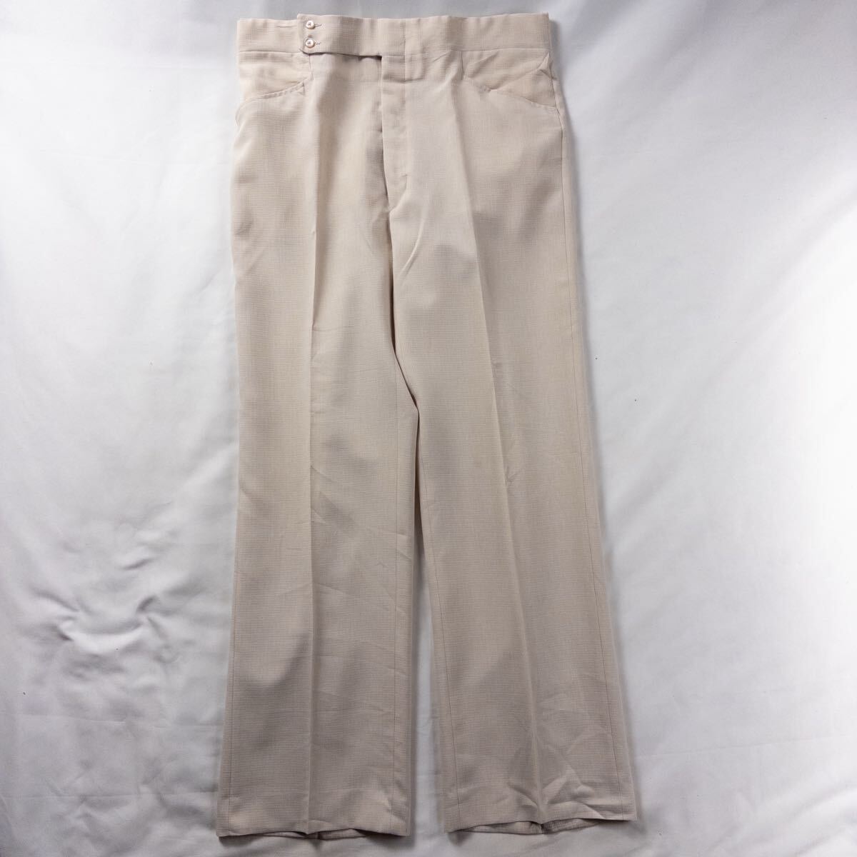 US Vintage 70s HAGGAR ポリ 立体 ノータック カジュアル レトロ ロケットタロン TALON ベージュ ワイド ドレス スラックス トラウザーズ拍卖