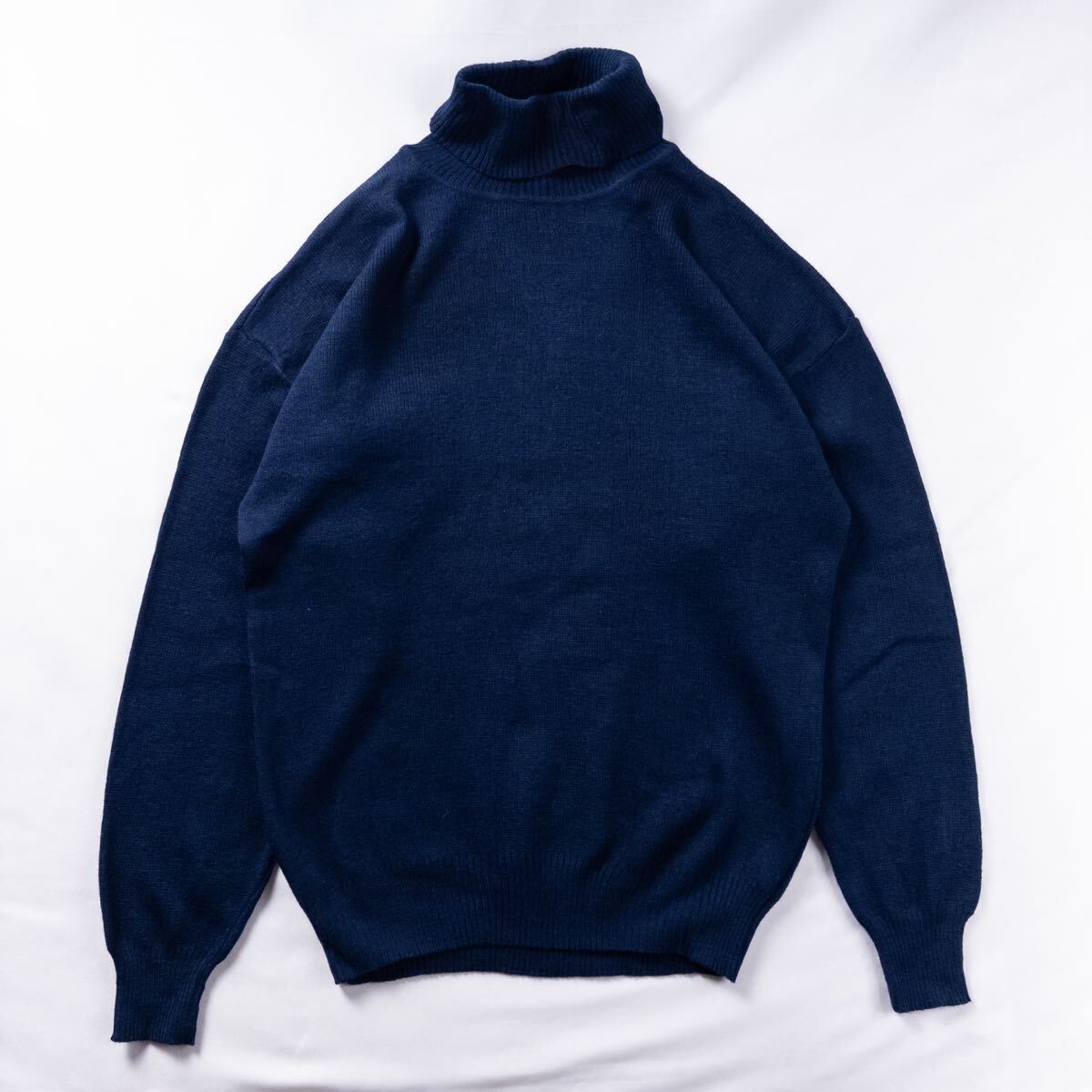 US Vintage ルーマニア製 90s SPARETIME アクリル タートルネック クラシック トラッド 単色 プレーン ネイビー 紺 薄手 デザインニット拍卖