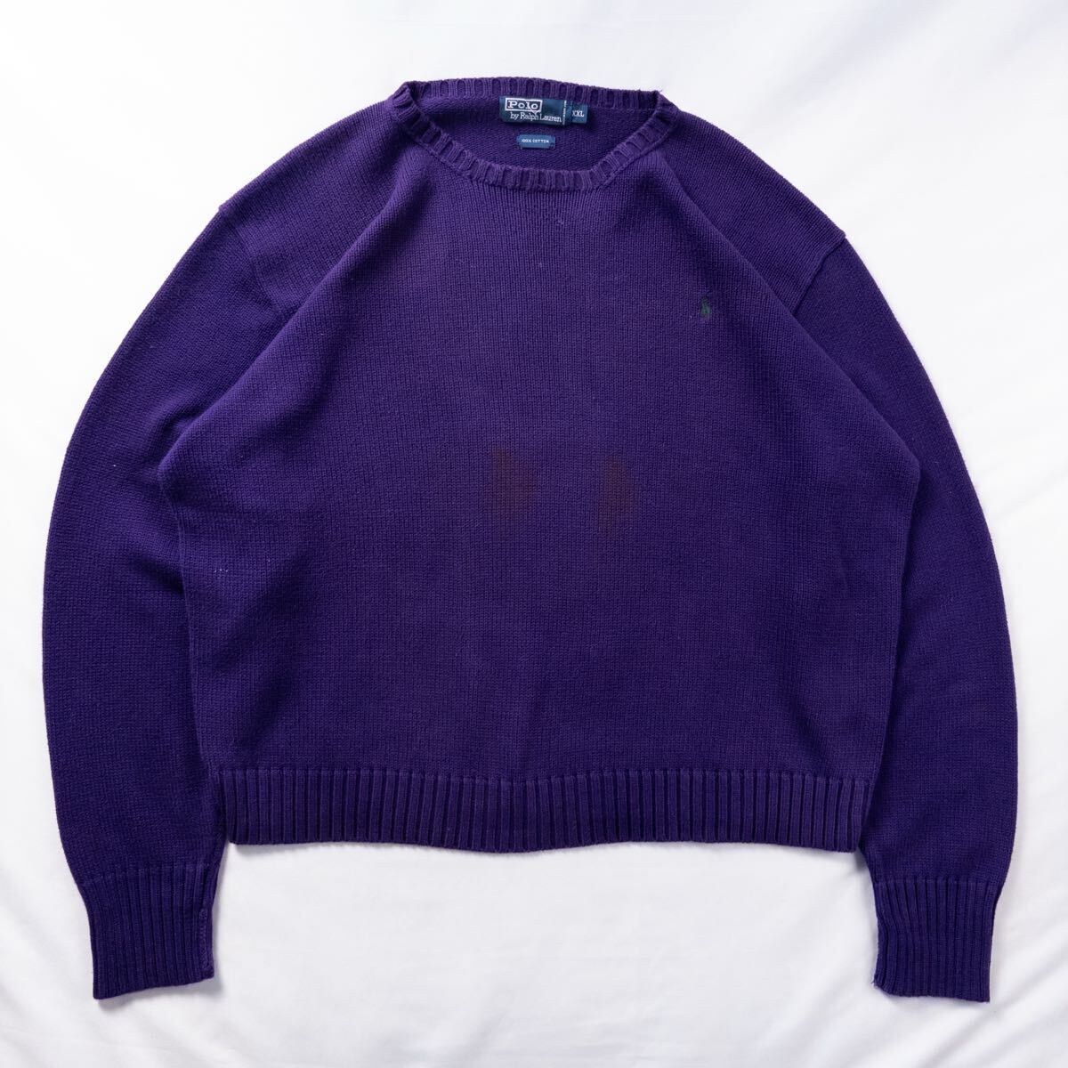 US Vintage 90s Polo Ralph Lauren ポロ ラルフローレン コットン 刺繍 ロゴ クラシック トラッド 単色 プレーン パープル デザインニット拍卖