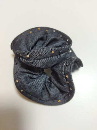 美品 ALEXANDRE DE PARIS アレクサンドル ドゥ パリ シュシュ デニム ラインストーン レディース ヘアーアクセサリー コレクション拍卖