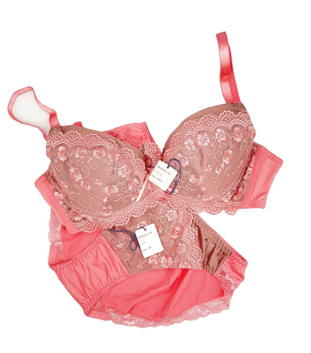 CR16291-78 IB⑦【特価】新品 大きい ブラショーツセット 2枚組 D75/M ピンク 有名ブランド 刺しゅう 華やか レディース拍卖