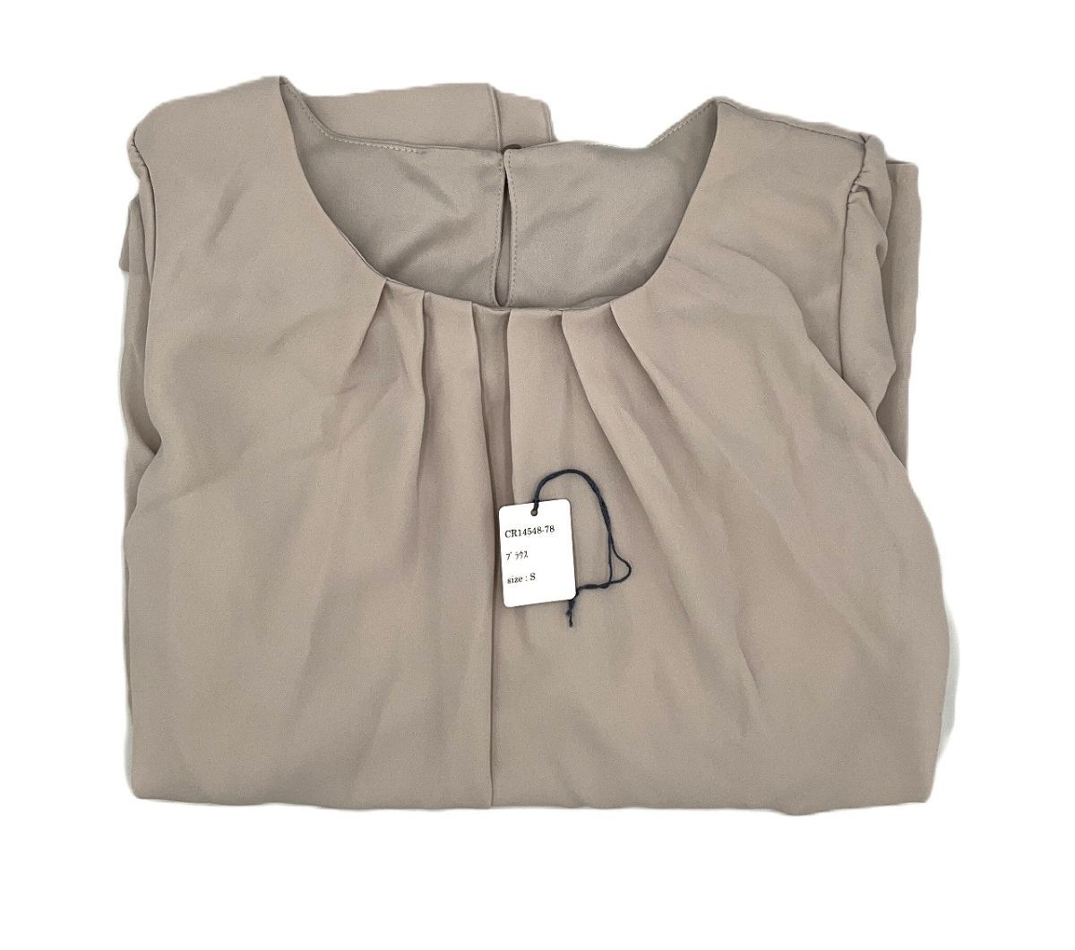 CR14548-78 ZK⑥【特価】新品 小さい ブラウス S グレーベージュ ゆったり 楽ちん 半袖 裏地 おしゃれ 訳あり レディース拍卖