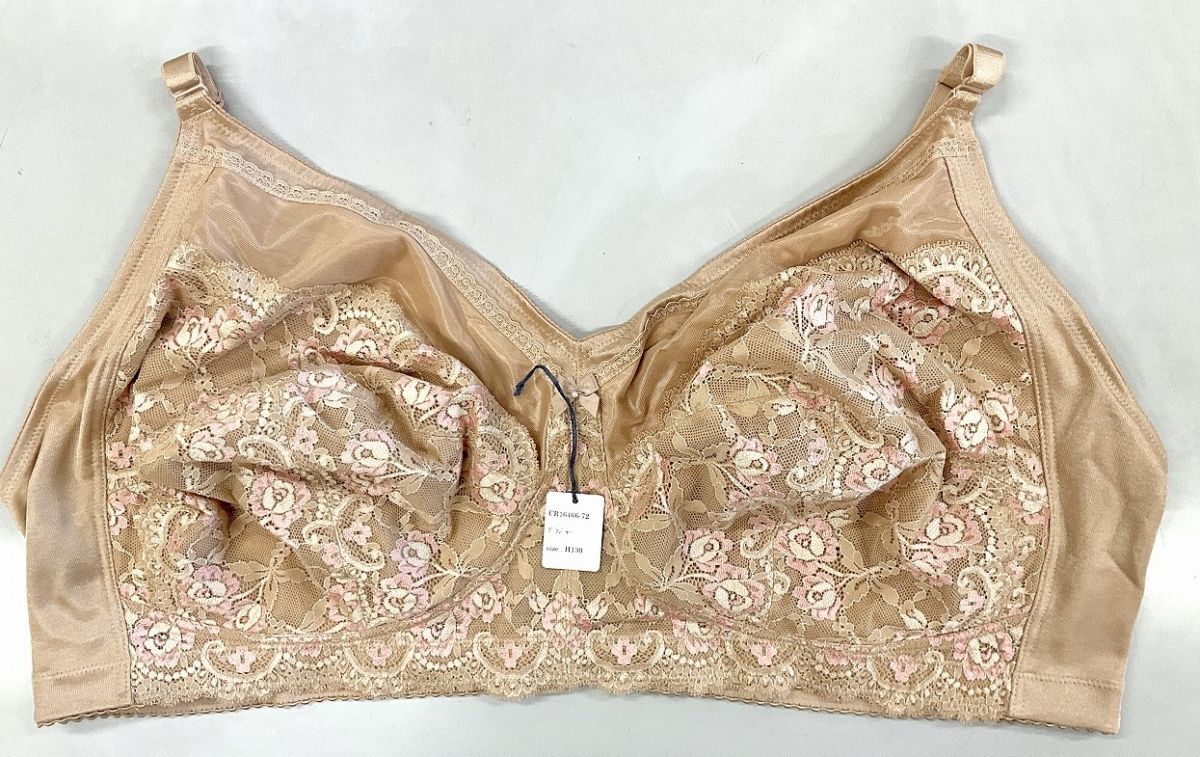 CR16466-72 IB⑦【特価】新品 ブラジャー H130 ベージュ 花柄 レース リボン ノンワイヤー ストレッチ 華やか レディース拍卖