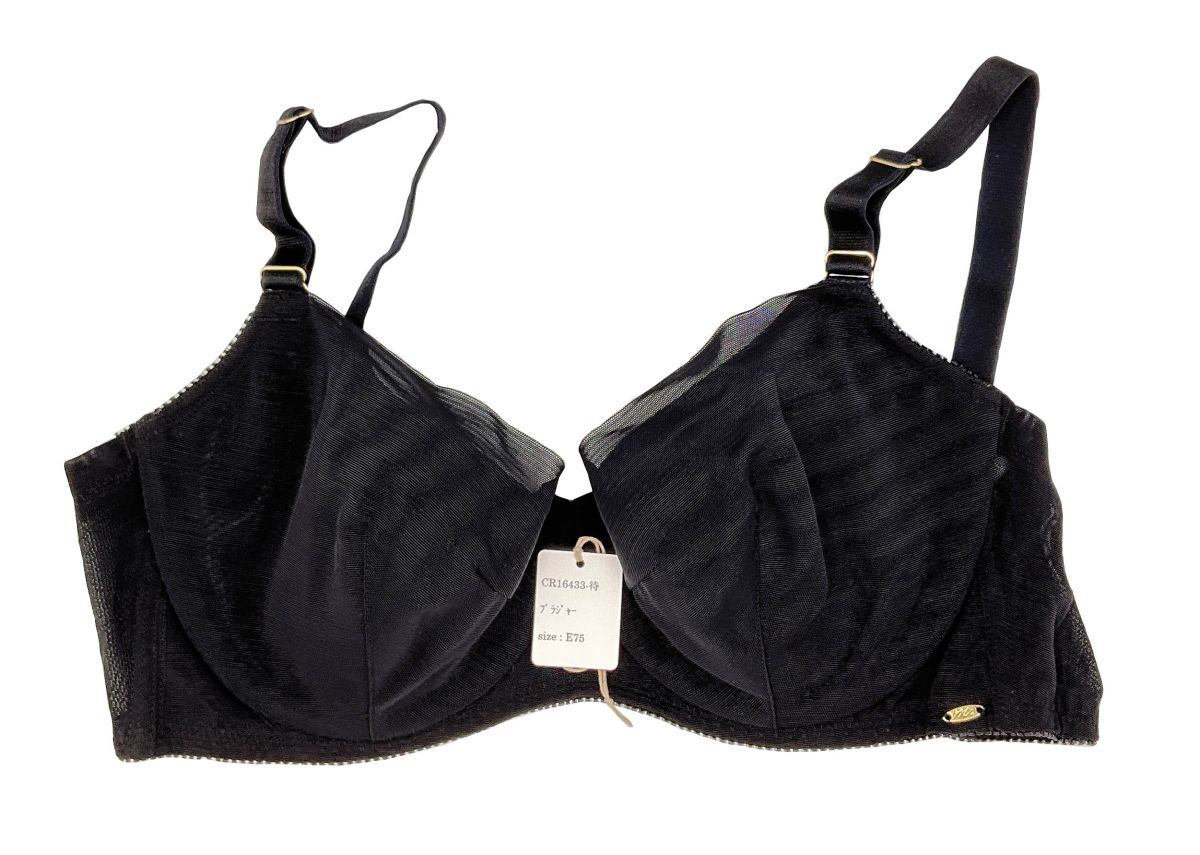 CR16433 IB⑦【特価】新品 大きい ブラジャー E75 ブラック チャーム ストレッチ 吸汗速乾 シンプル レディース拍卖