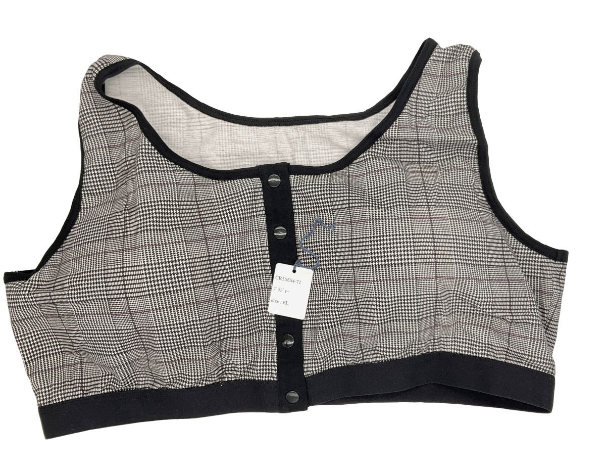 CR15554-71 IB⑦【特価】新品 術後ブラジャー 6L 2色2枚組ブラック ノンワイヤー 綿混 ストレッチ 前開き レディース拍卖