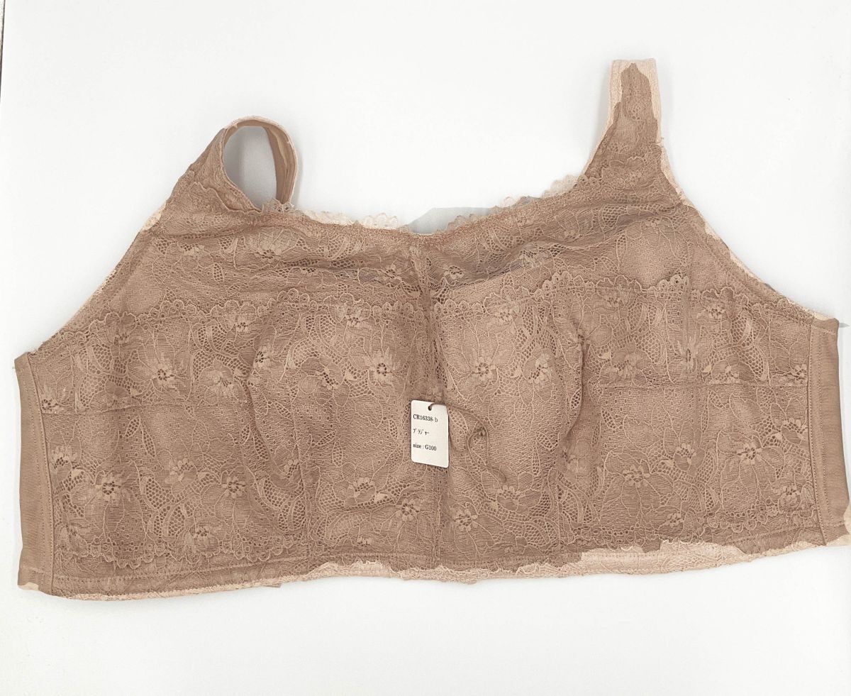 CR16338 IB⑦【特価】新品 大きい ブラジャー G100 1枚 ピンクベージュ レース 花柄 ノンワイヤー 刺しゅう ストレッチ レディース拍卖