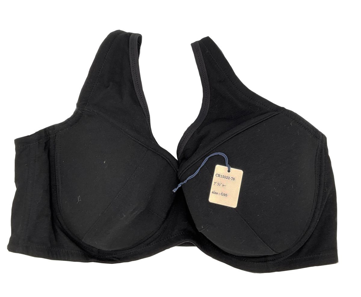 CR15522-78 IB⑦【特価】新品 大きい ブラジャー G95 1枚 ブラック リボン 刺しゅう フルカップ ストレッチ シンプル レディース拍卖
