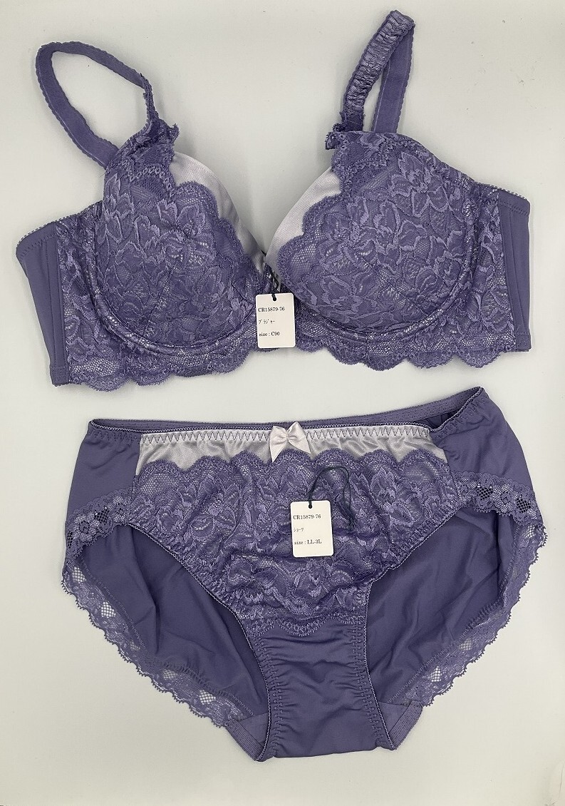 <再値下げ>CR15879-76 IB⑦【特価】新品 大きい ブラショーツセット C90/LL~3L パープル 有名ブランド 花柄 レース 花柄 レディース拍卖