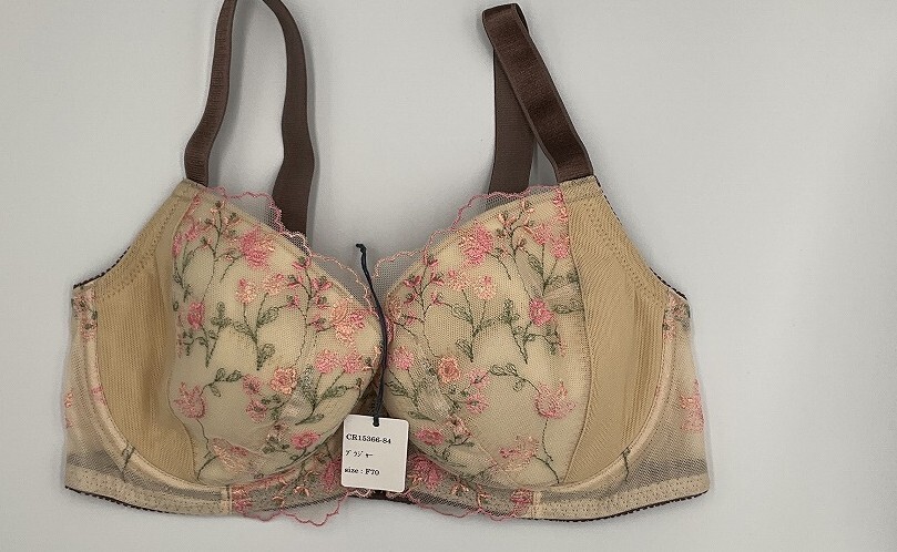 CR15366-84 IB⑦【特価】新品 大きい ブラジャー F70 ベージュ レース 花柄 脇高 刺しゅう ストレッチ おしゃれ レディース拍卖