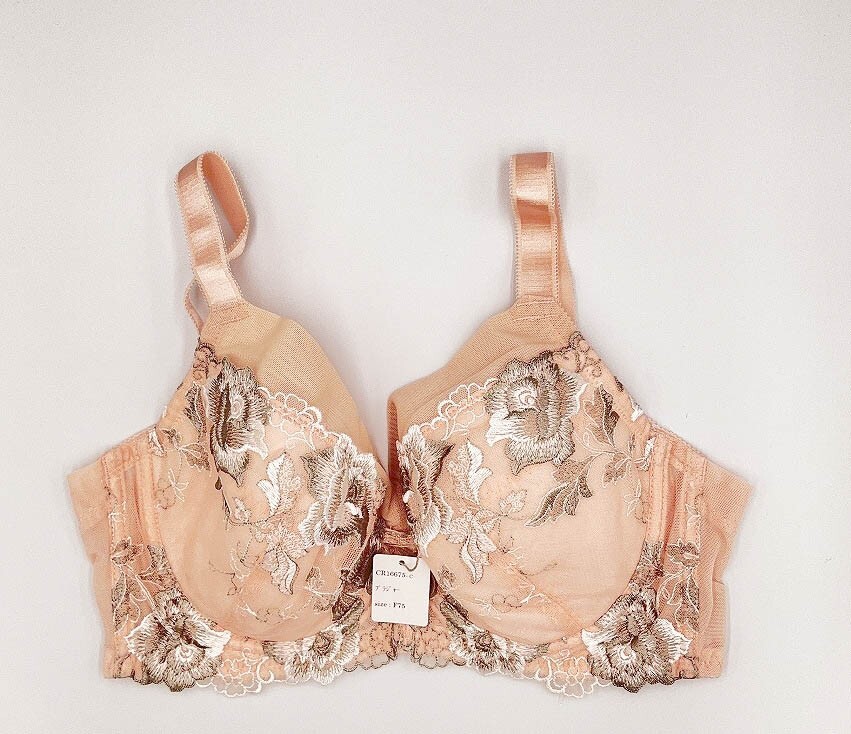CR16675 IB⑦【特価】新品 大きい ブラジャー F75 ピンクベージュ 花柄 レース 刺繍 フルカップ ストレッチ レディース拍卖