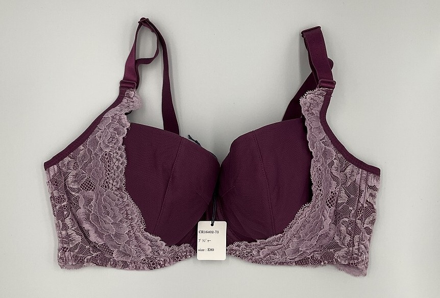CR16402-73 IB⑦【特価】新品 大きい ブラジャー E80 1枚 ボルドー レース 花柄 脇高 3/4カップ シンプル バスト位置アップ レディース拍卖