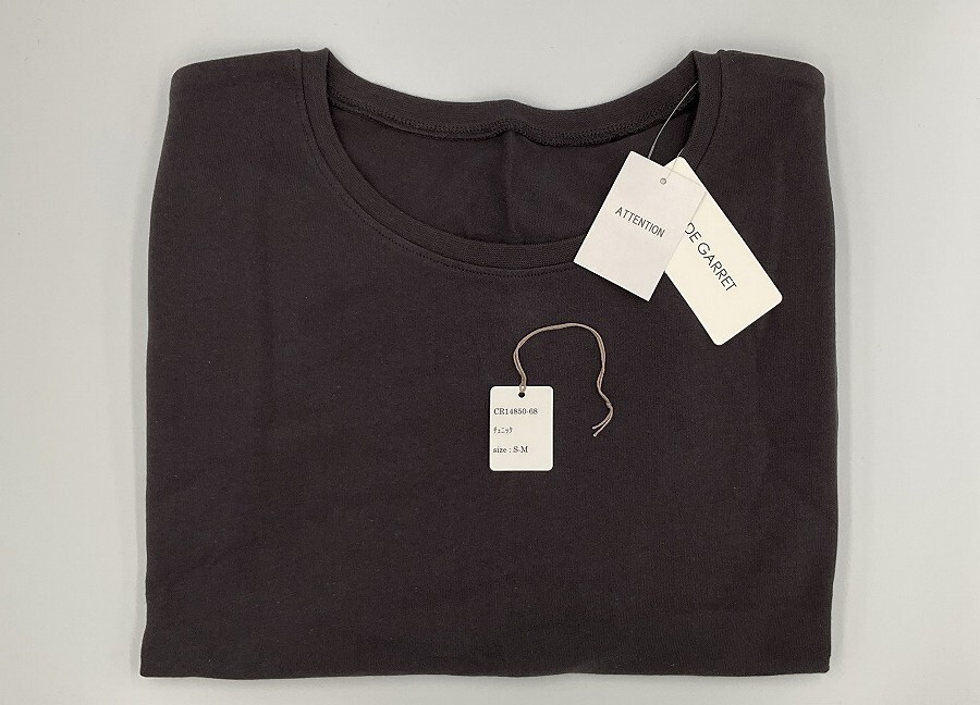 <再値下げ>CR14850-68 ZK⑥【特価】新品 チュニック S~M チャコール 綿100% バスク生地 ラウンドヘム ゆったり 半袖 UVカット拍卖