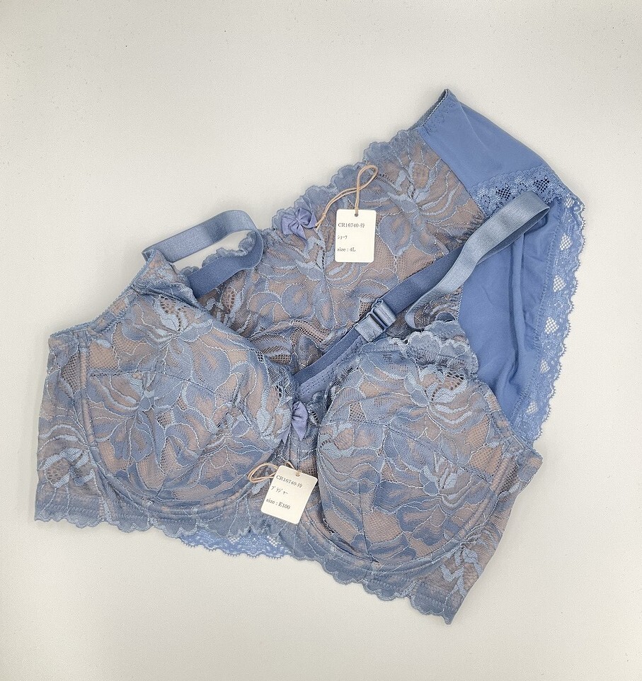 CR16740 IB⑦【特価】新品 大きい ブラショーツセット E100/4L 1セット ブルーグレー 有名ブランド レース 花柄 リボン レディース拍卖