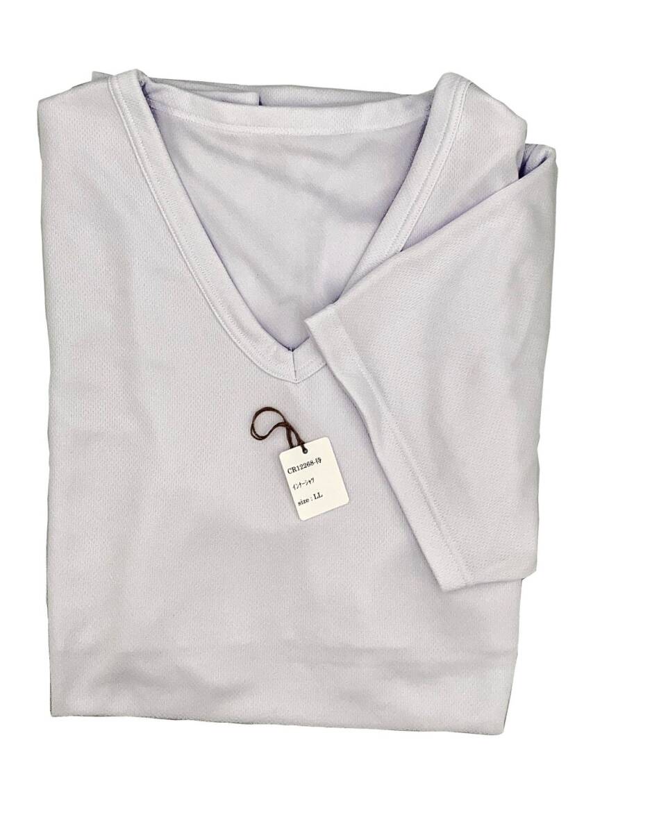 CR12268 IBK⑦【特価】新品 半袖 インナーシャツ LL 2枚組 ストレッチ 吸汗速乾 ホワイト Vネック メンズ拍卖