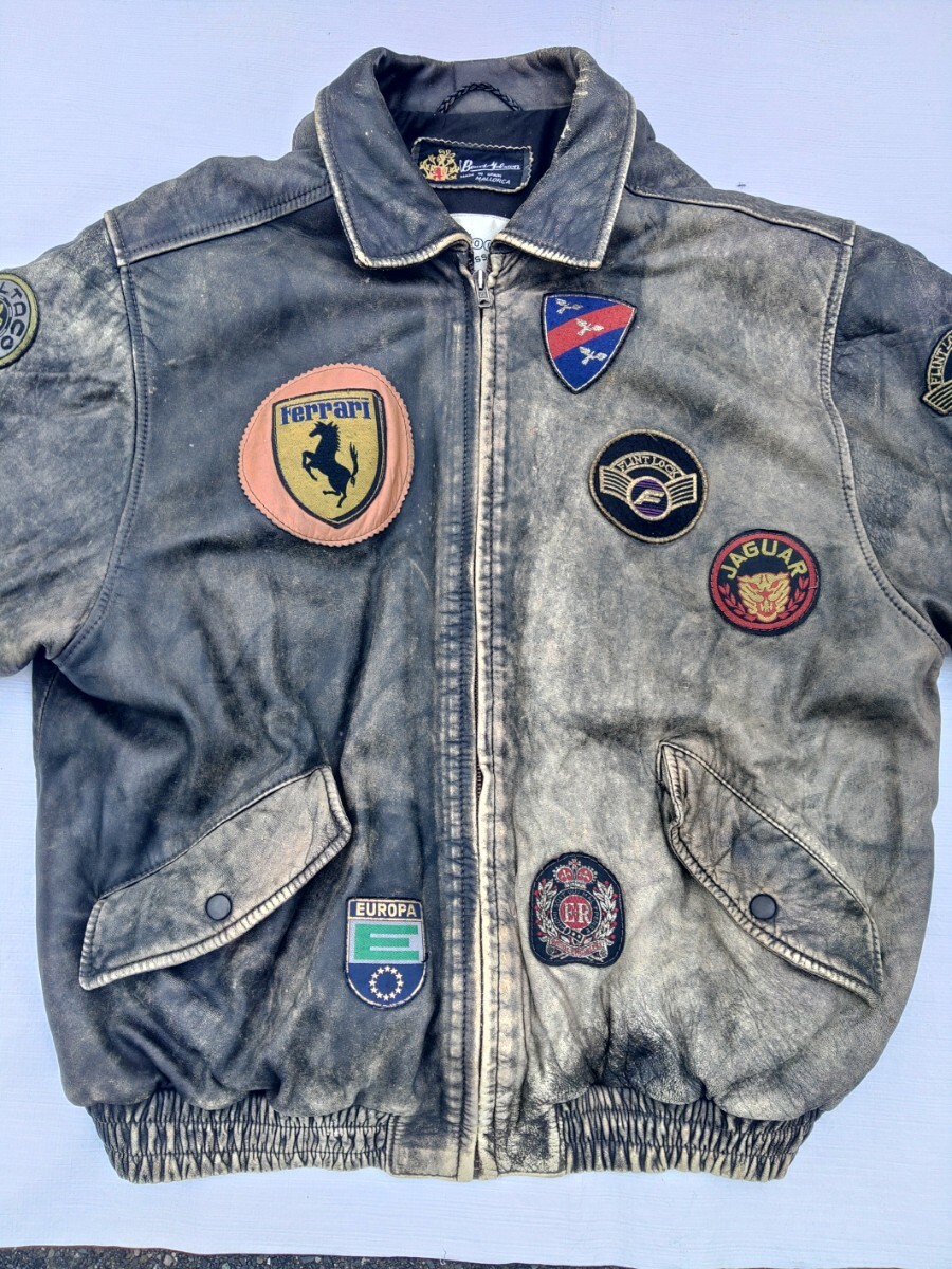レザージャンパー 革ジャン Ferrari MEDE IN SPAIN 古着 レザージャケット拍卖