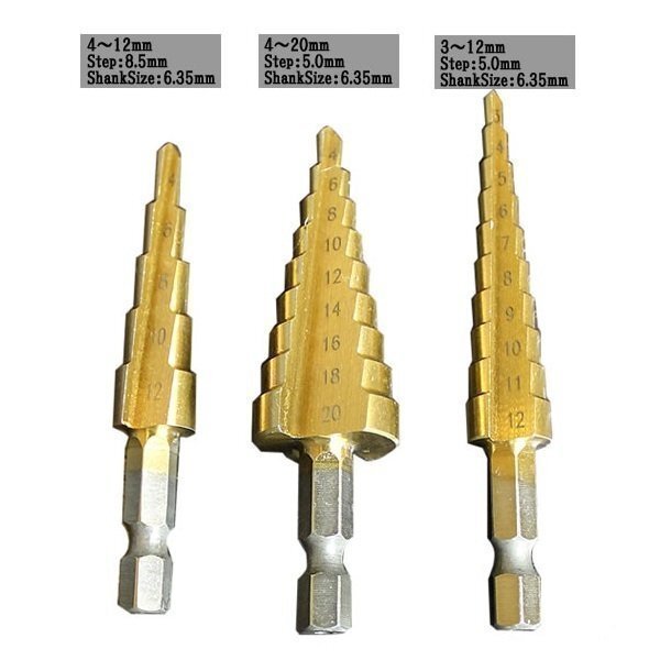 ★ チタンタケノコ ステップドリル 六角軸 3 本 セット ケース 穴あけ DIY 電動工具 パーツ 電動ドリル パーツ インパクト 穴あけ拍卖