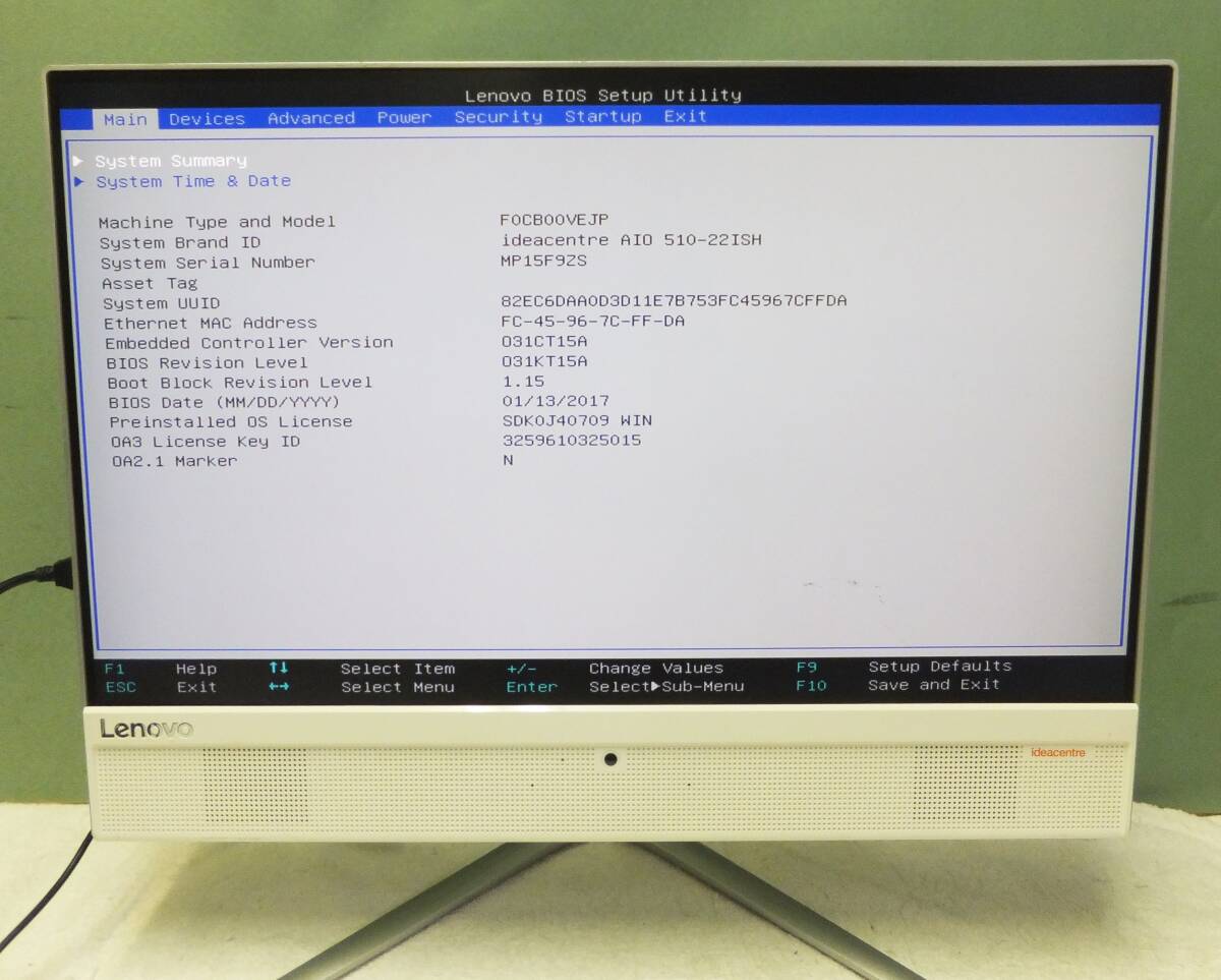 Lenovo 一体型 F0CB ideacentre AIO 510-22ISH 21.5インチ Core i3-7100T 3.40GHz メモリ 8GB HDD 1TB パソコン本体 中古拍卖