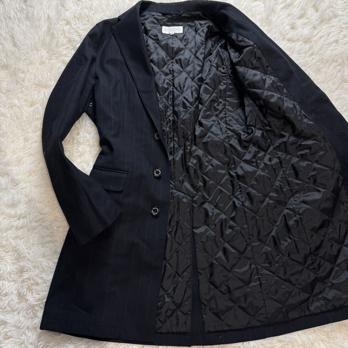 美品/希少L マッキントッシュフィロソフィー ステンカラーコート ロングコート 比翼 ダークネイビー 濃紺 中綿 40 MACKINTOSH PHILOSOPHY拍卖