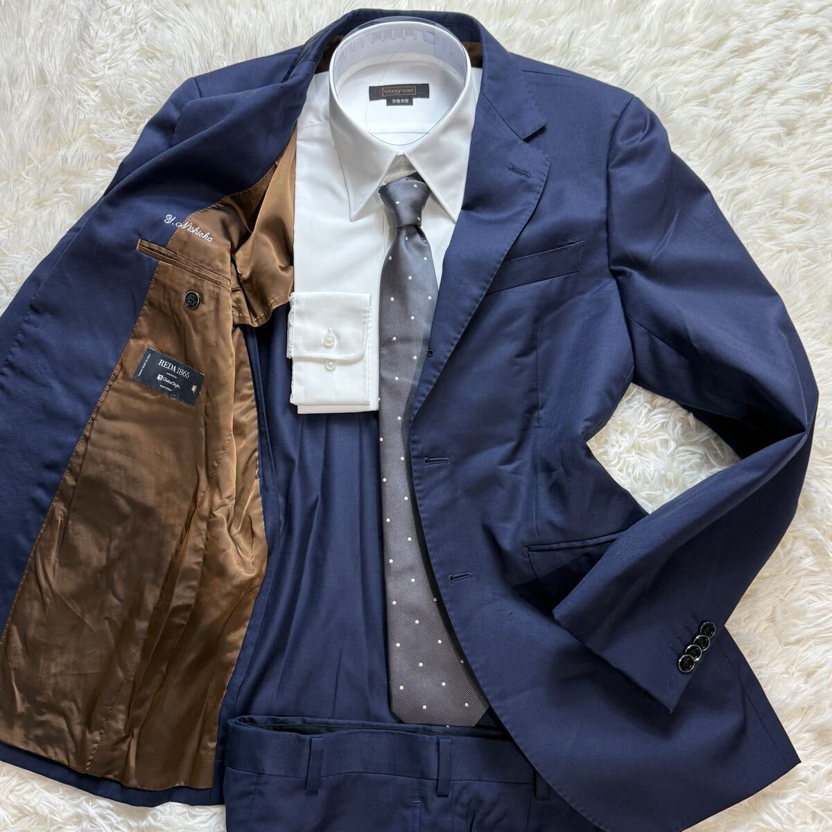 美品 銀座グローバルスタイル スーツ セットアップ ネイビー レダ REDA ネイビー M 濃紺 ウール100% GINZA Global Style拍卖