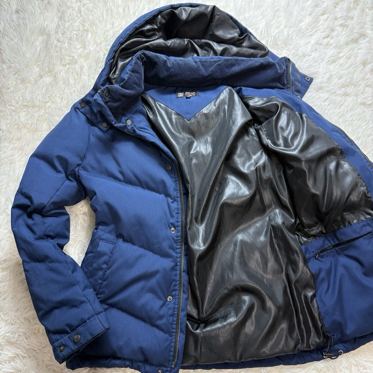 美品/希少L ミッシェルクラン オム ダウンジャケット 2way フード ブルー 48 ダウン80% コットン 秋冬 メンズ MICHEL KLEIN HOMME拍卖