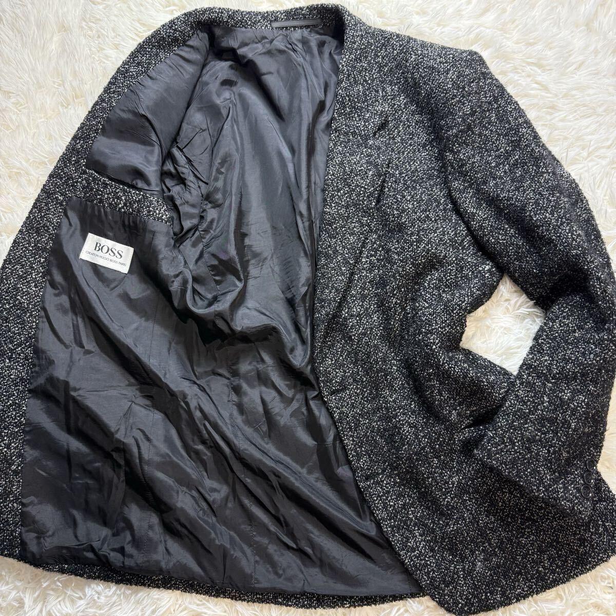美品/モヘア混/希少XL ヒューゴボス グレー テーラードジャケット 50 ウール 模様 ツイード生地 メンズ 春秋冬 HUGO BOSS拍卖