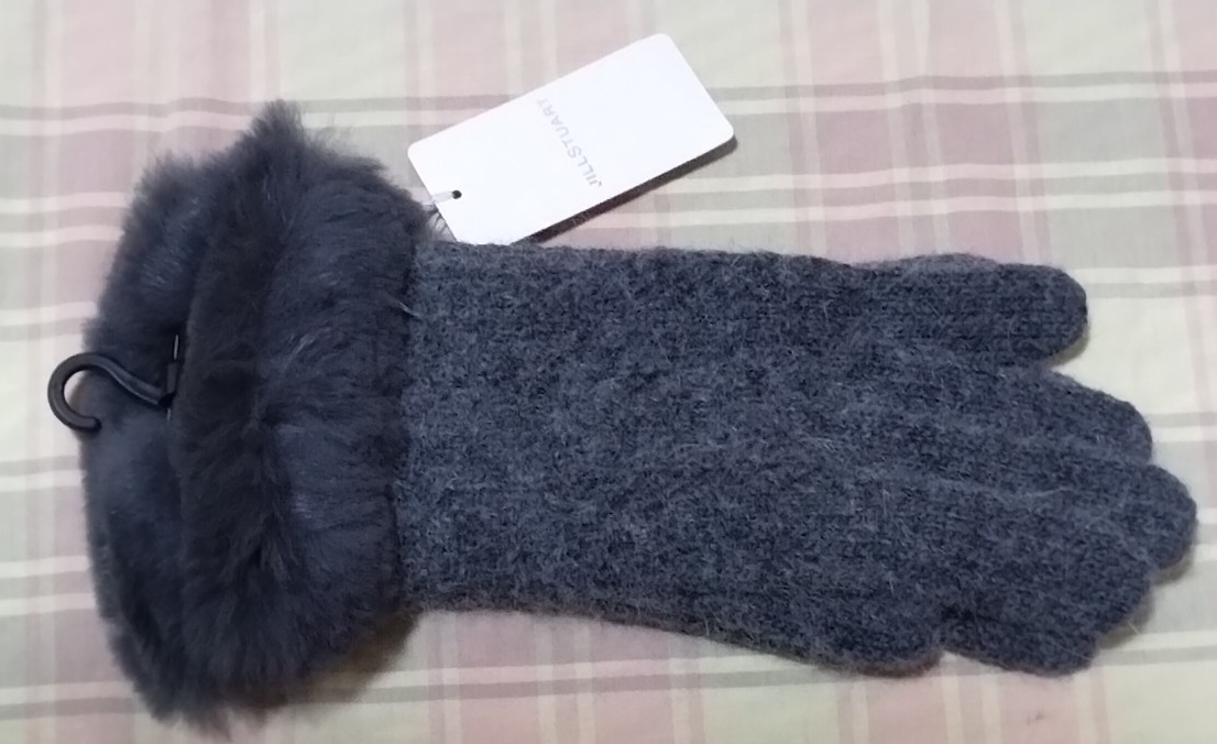 ♪ジル スチュアート♪手袋♪ウール♪アンゴラ混♪ラビットファー♪グレー♪拍卖