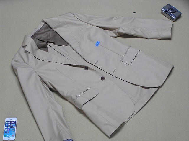 SHIPS テーラードジャケット 日本製 ベージュ 48 L-size 高級コットン×キュプラ 裏地光沢 上質仕立て 春秋向け メンズ ■5971拍卖