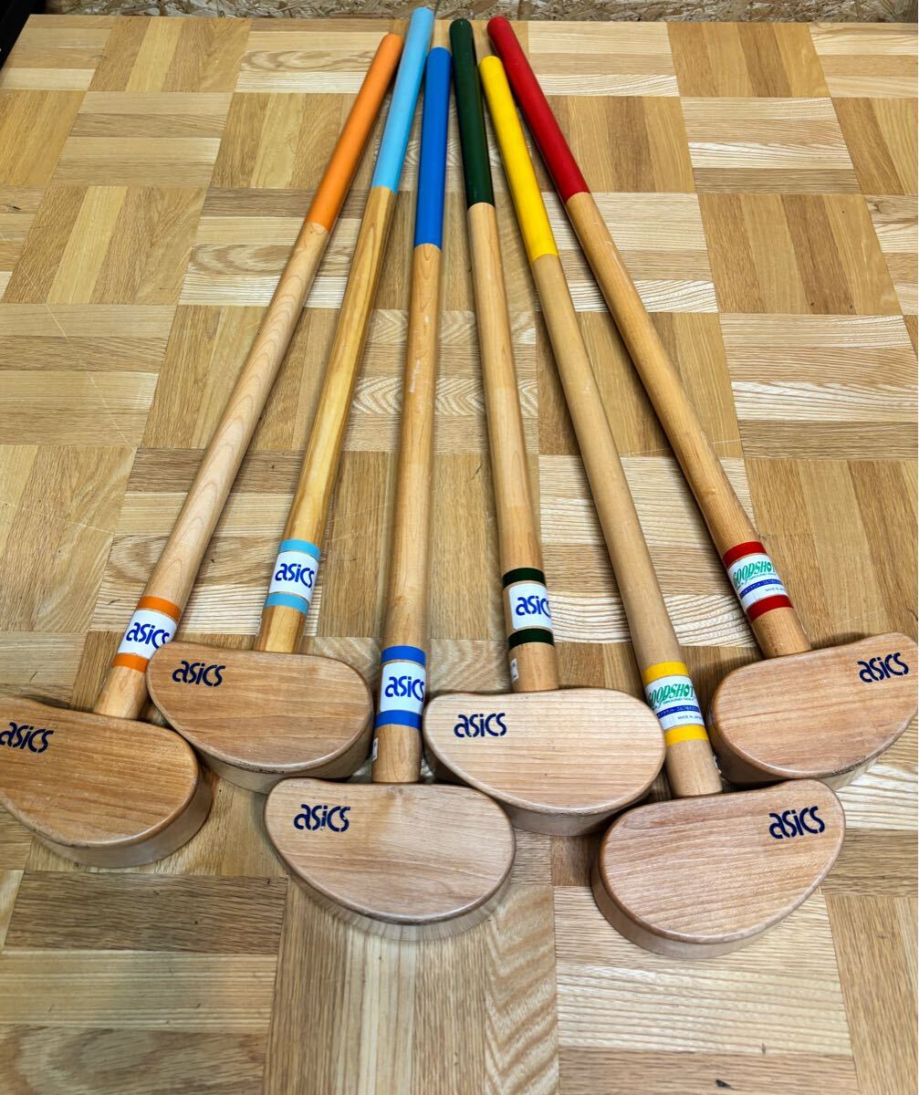 asics アシックス GOOD SHOT グッドショット グランドゴルフ 6本セット 木製 スポーツ クラブ 協会認定品 ケース付き 現状売り切り拍卖