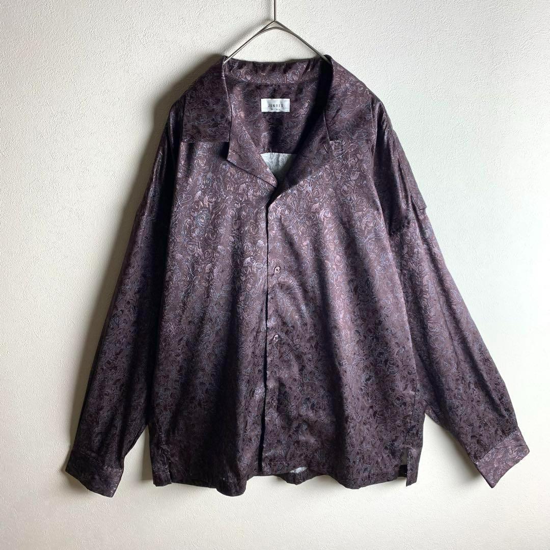 シャツ 長袖シャツ ペイズリー柄 総柄 ダークカラー 光沢感 オープンカラー ポリシャツ お洒落 メンズ 美品 古着拍卖