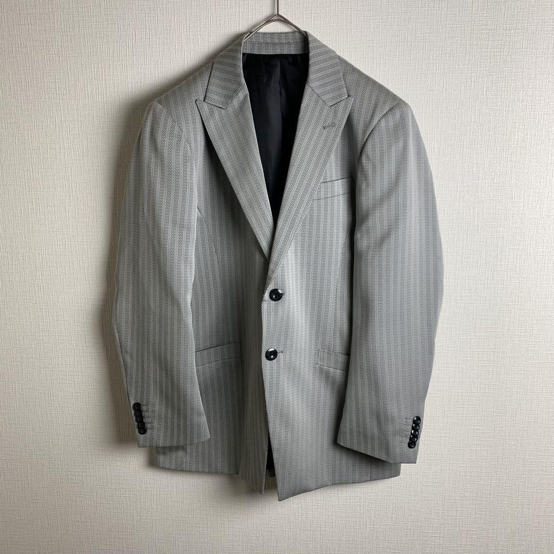 テーラードジャケット ダブル仕様の襟で希少 ヘリンボーン ストライプ カジュアル メンズ ビジネス 古着拍卖
