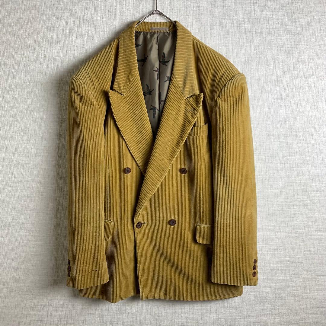テーラードジャケット コーデュロイ ブラウン系 裏地アニマル柄 ダブルブレスト カジュアル お洒落 メンズ 古着拍卖