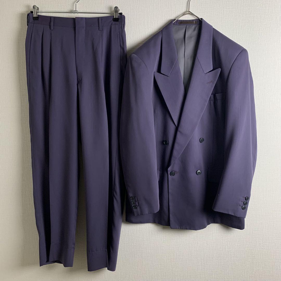 セットアップ スーツ ダブルブレスト 紫 パープル 希少カラー カジュアル セレモニー 結婚式 メンズ 高級感 古着拍卖