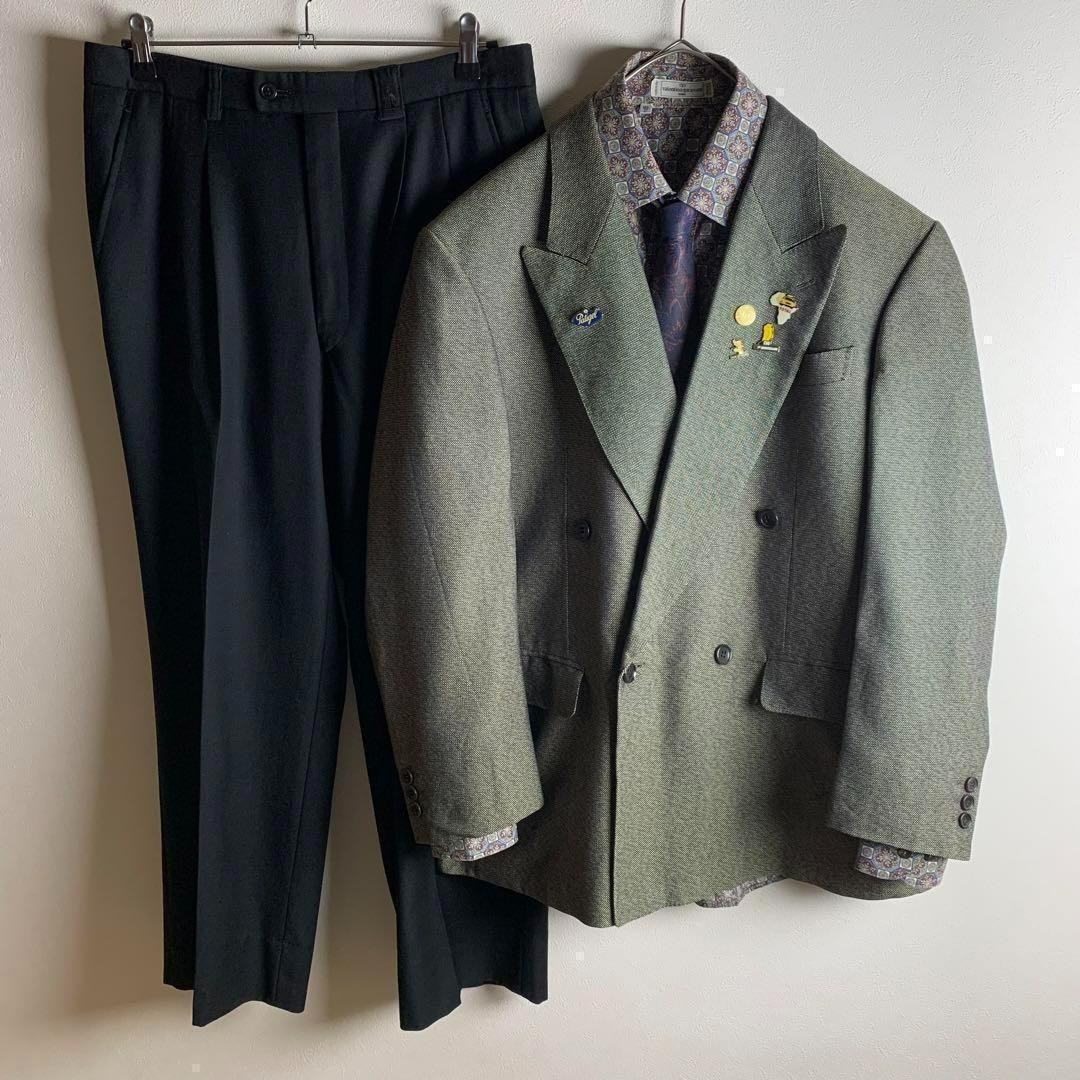 コーデ売り セットアップ ダブルブレスト ランバン LANVIN バーズアイ柄 シルク カシミヤ混 長袖シャツ ネクタイ セレモニー カジュアル拍卖