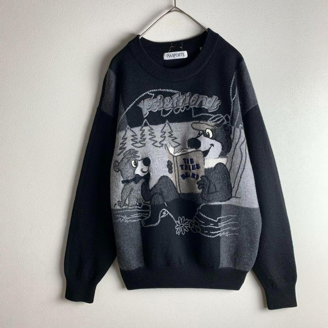 ニット セーター モノトーン 刺 アニマル クマ 熊 レトロ おしゃれ カジュアル ユニセックス メンズ 古着拍卖