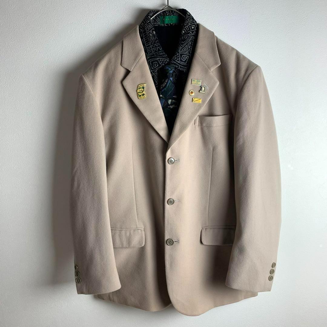 セット売り テーラードジャケット カシミヤ混 くすみクリーム 長袖シャツ ネクタイ 総柄 幾何学柄 ダークカラー おしゃれ ピンズ メンズ拍卖