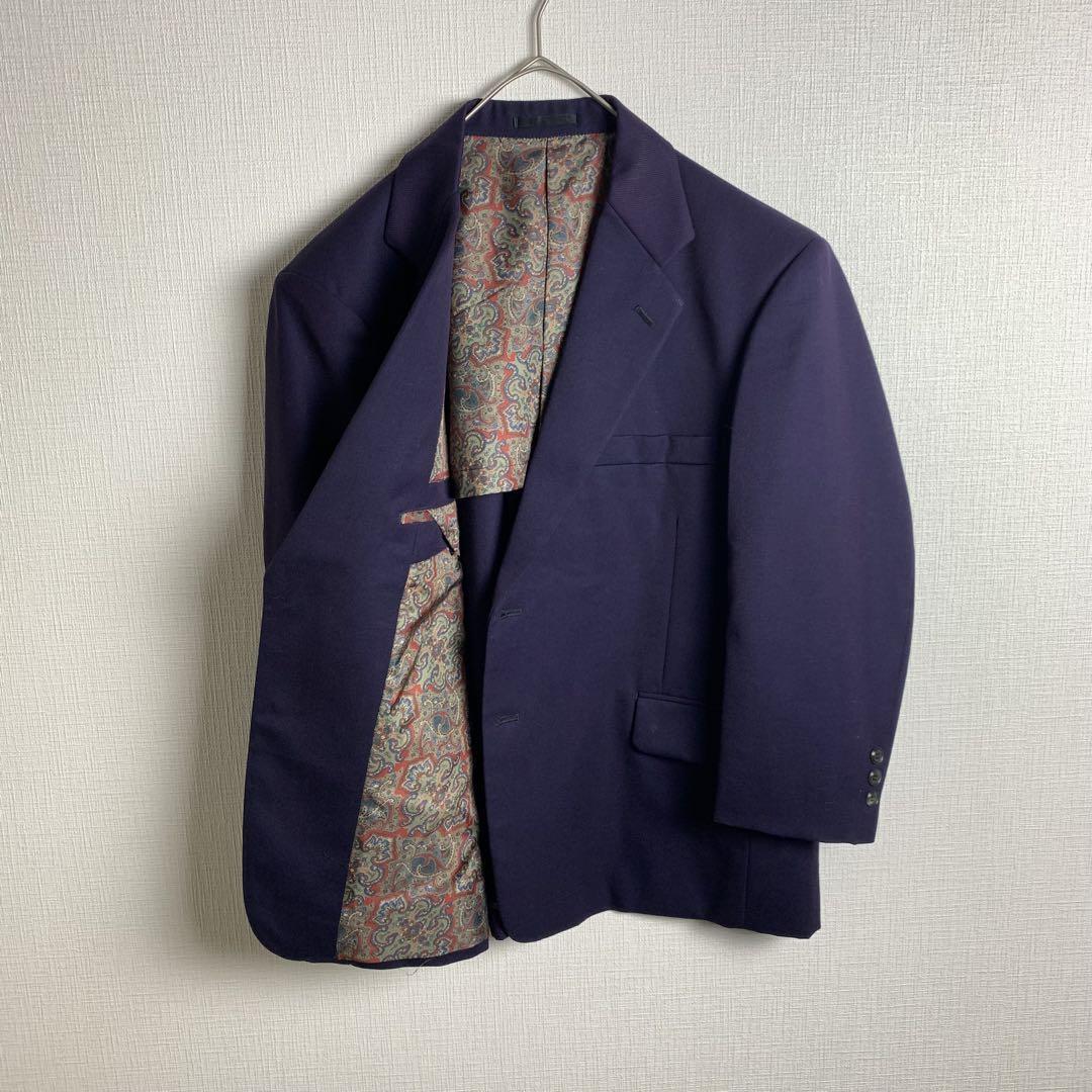 テーラードジャケット バーズアイ柄 紫 パープル 裏地柄 お洒落 ビジネス セレモニー メンズ 古着拍卖