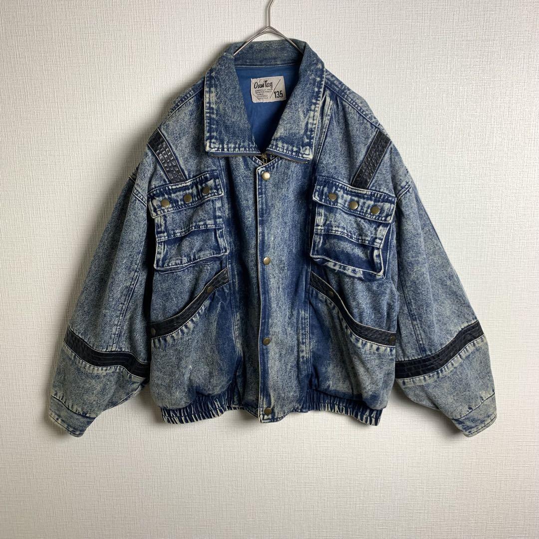 デニムジャケット アウター ヴィンテージ感 マルチポケット 大きめ 短丈 メンズ 古着拍卖