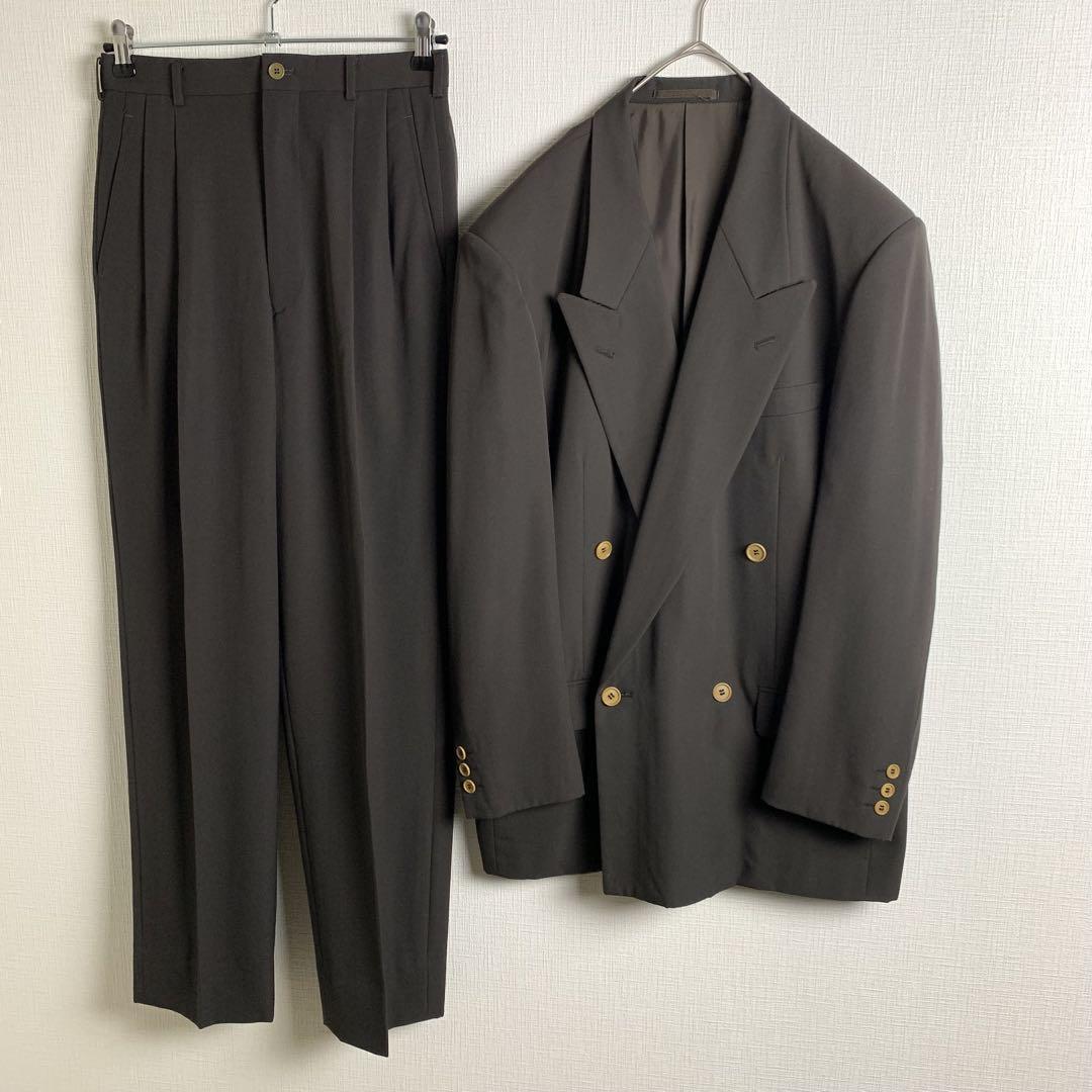 セットアップ ダブルブレスト ダークグリーン スーツ カジュアル お洒落 セレモニー 結婚式 成人式 ウール メンズ 古着拍卖