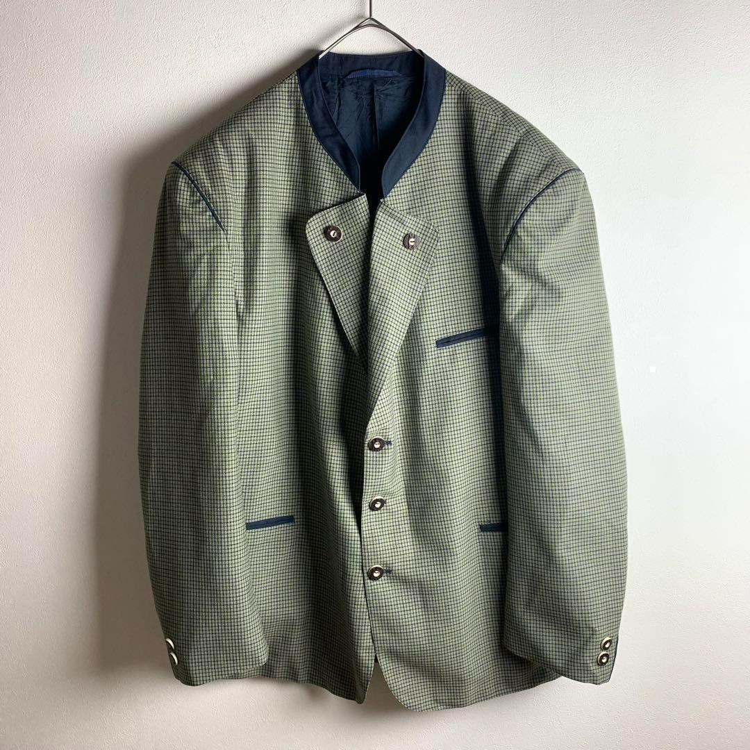 チロリアンジャケット アウター マイクロチェック柄 XL相当 大きめサイズ お洒落 カジュアル メンズ 古着拍卖