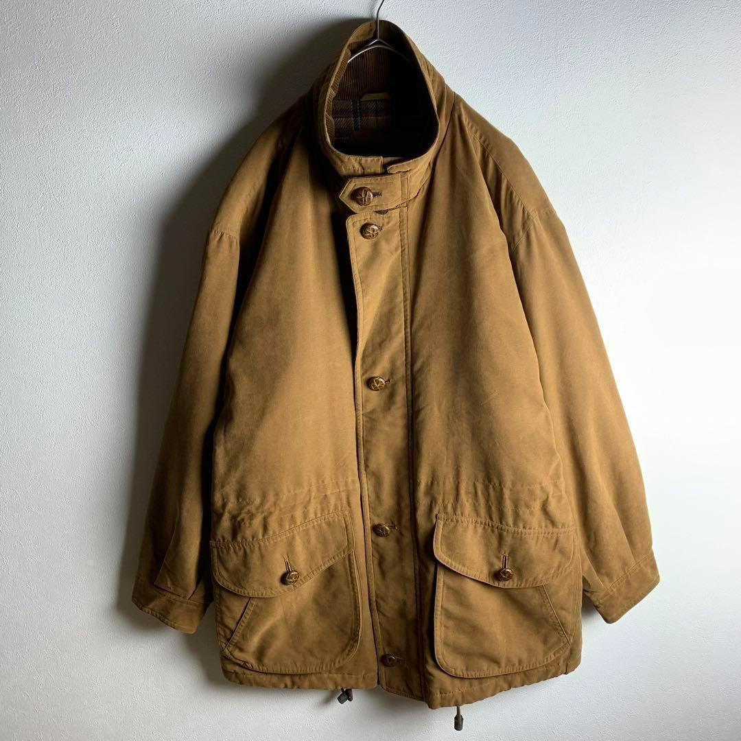 アウター ブラウン 茶色 裏地チェック柄 くるみボタン ハイネック チンストラップ メンズ 古着拍卖