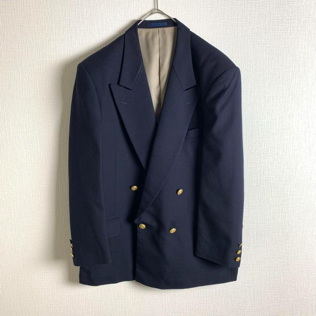 テーラードジャケット 紺ブレ コンブレ ブレザー 金ボタン ダブルブレスト ウール メンズ 古着拍卖