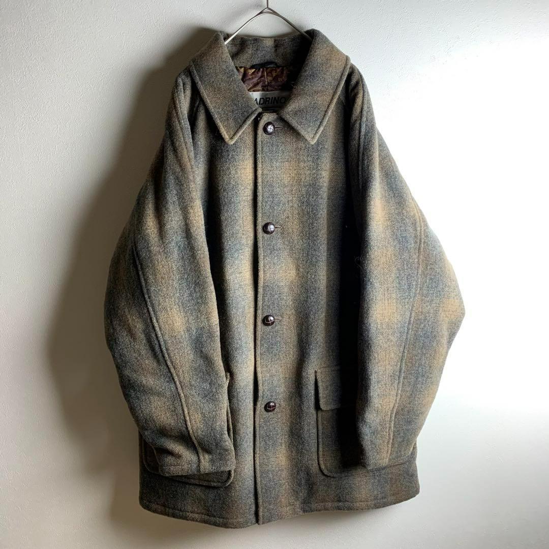 コート オンブレチェック 裏地ペイズリー柄 裏地キルティング ブラウン 茶色 アウター メンズ 古着拍卖