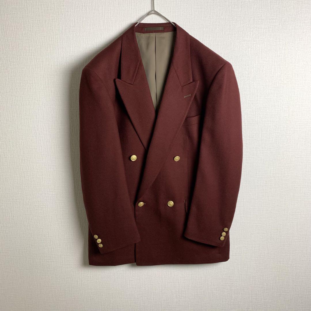 テーラードジャケット バーガンディー ダブルブレスト 金ボタン おしゃれ ウール 高級感 メンズ セレモニー 結婚式 古着拍卖