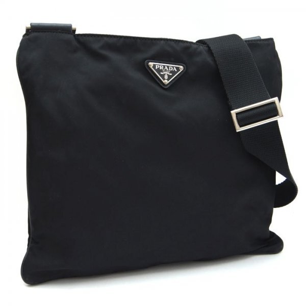 【美品】 プラダ PRADA テスート ブラック ショルダーバッグ サコッシュ ナイロン レザー 三角ロゴ 黒 601拍卖